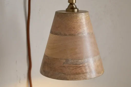 Vattu Mango Wood Plug In Wall Lamp - Natural & Antique Brass