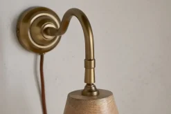 Vattu Mango Wood Plug In Wall Lamp - Natural & Antique Brass