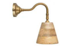 Vattu Mango Wood Plug In Wall Lamp - Natural & Antique Brass
