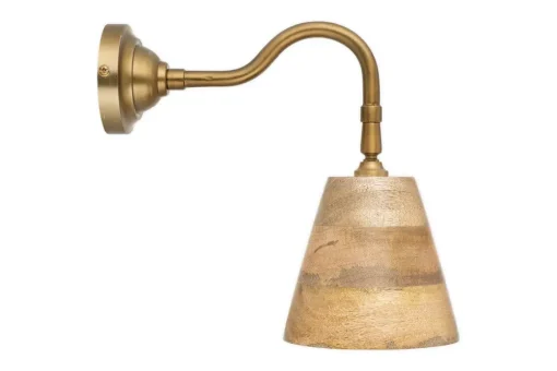 Vattu Mango Wood Plug In Wall Lamp - Natural & Antique Brass