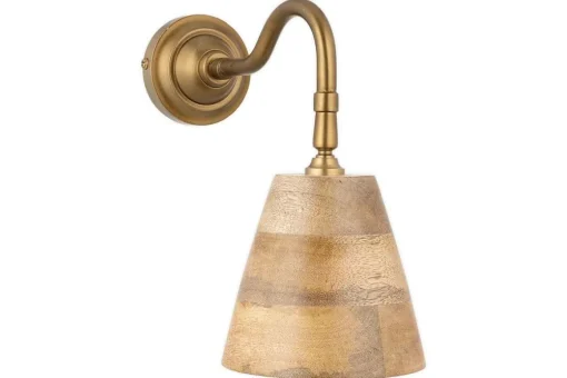 Vattu Mango Wood Plug In Wall Lamp - Natural & Antique Brass