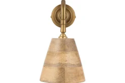 Vattu Mango Wood Plug In Wall Lamp - Natural & Antique Brass